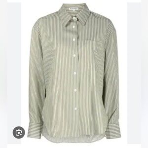 Reformation Oversized Shirt (Green Pinstripe)